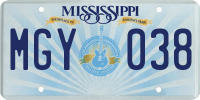 MS license plate MGY038