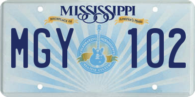 MS license plate MGY102