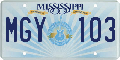 MS license plate MGY103