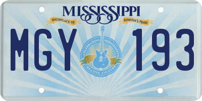 MS license plate MGY193