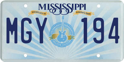 MS license plate MGY194