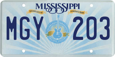 MS license plate MGY203