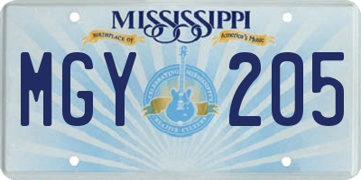 MS license plate MGY205