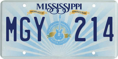 MS license plate MGY214