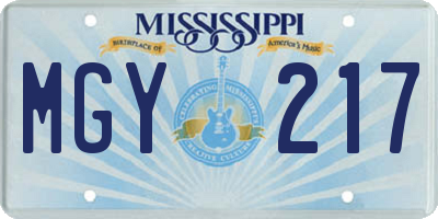 MS license plate MGY217
