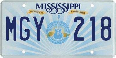 MS license plate MGY218