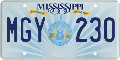 MS license plate MGY230