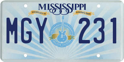 MS license plate MGY231