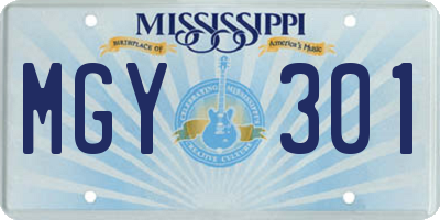 MS license plate MGY301