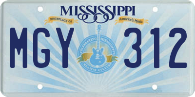 MS license plate MGY312