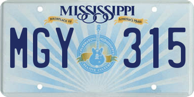 MS license plate MGY315