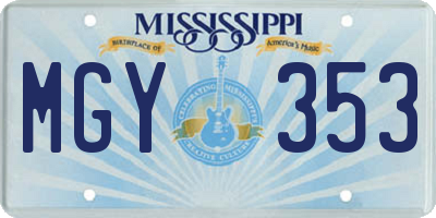 MS license plate MGY353