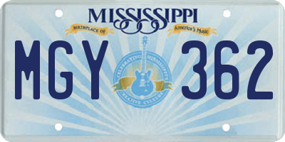 MS license plate MGY362