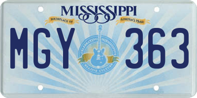 MS license plate MGY363