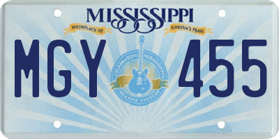 MS license plate MGY455