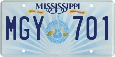 MS license plate MGY701