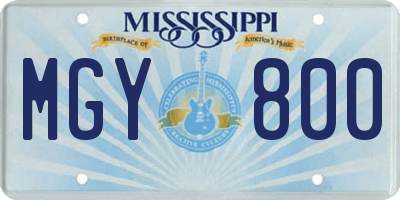 MS license plate MGY800