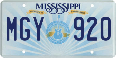 MS license plate MGY920