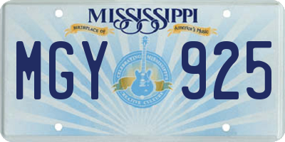 MS license plate MGY925