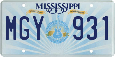 MS license plate MGY931