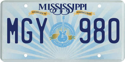 MS license plate MGY980