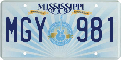 MS license plate MGY981