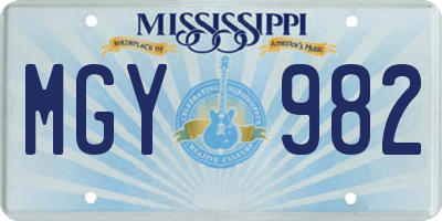 MS license plate MGY982