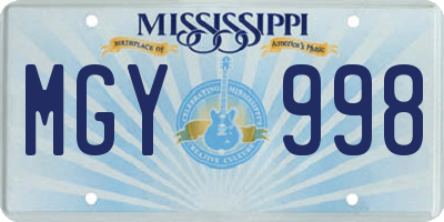 MS license plate MGY998