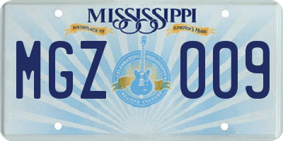 MS license plate MGZ009