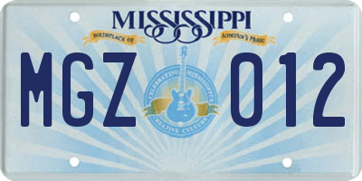 MS license plate MGZ012