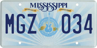 MS license plate MGZ034