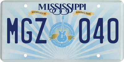 MS license plate MGZ040