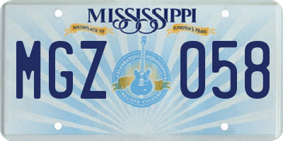 MS license plate MGZ058