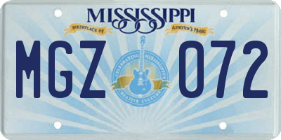 MS license plate MGZ072