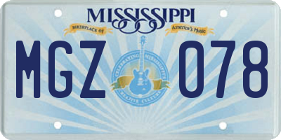 MS license plate MGZ078