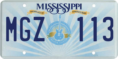 MS license plate MGZ113