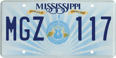 MS license plate MGZ117