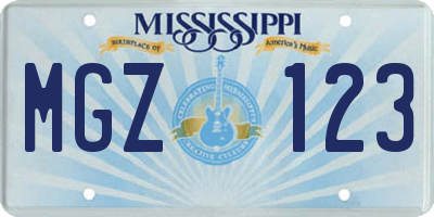 MS license plate MGZ123
