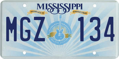 MS license plate MGZ134