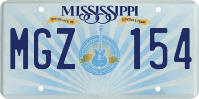 MS license plate MGZ154