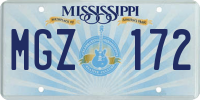 MS license plate MGZ172