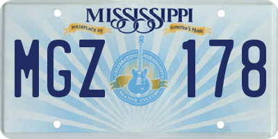 MS license plate MGZ178