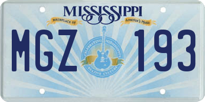 MS license plate MGZ193
