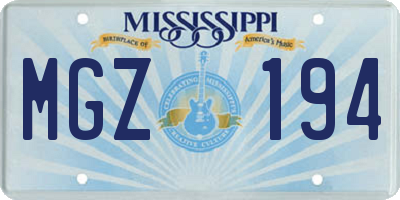 MS license plate MGZ194