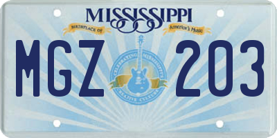 MS license plate MGZ203