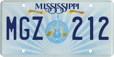MS license plate MGZ212