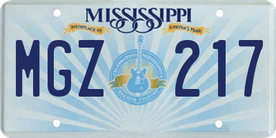 MS license plate MGZ217