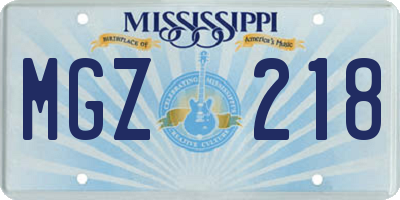 MS license plate MGZ218