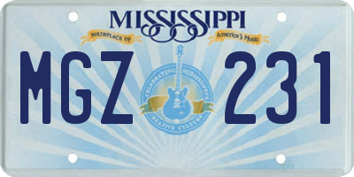 MS license plate MGZ231
