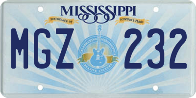 MS license plate MGZ232
